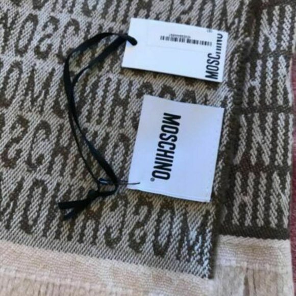 Moschino Logo Wool Scarf Shawl Women's Brown - Picture 8 of 10